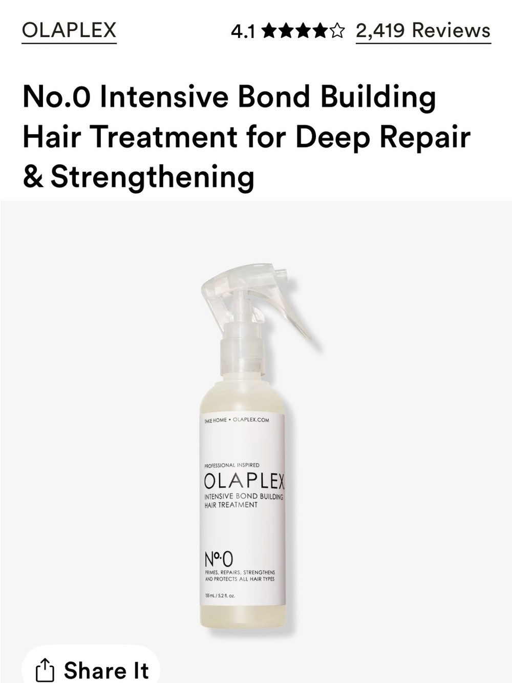 OLAPLEX No.0 Intensive Bond Building Treatment - sealed 5.2oz